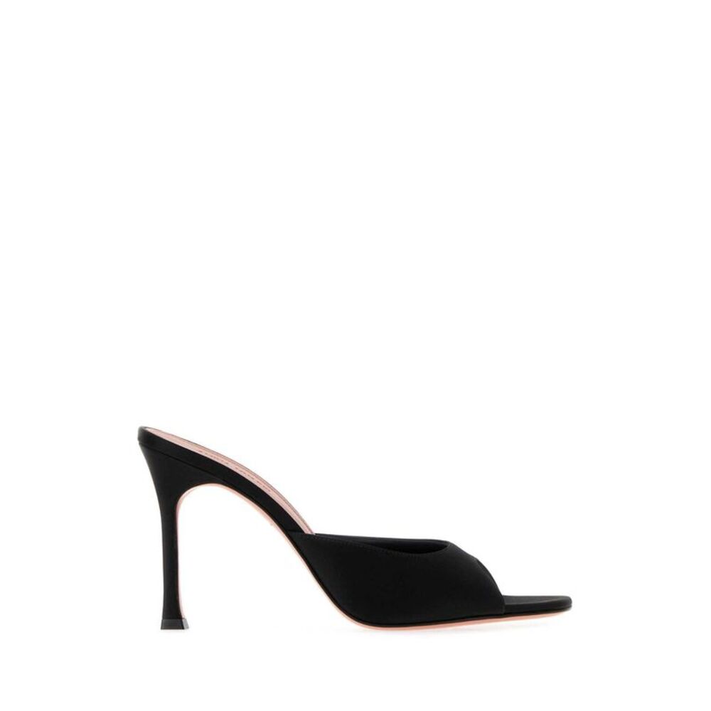 Amina Muaddi Women Black Satin Alexa Mules